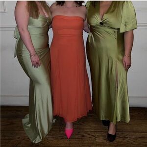 Abercrombie & Fitch Strapless Orange Midi Dresses